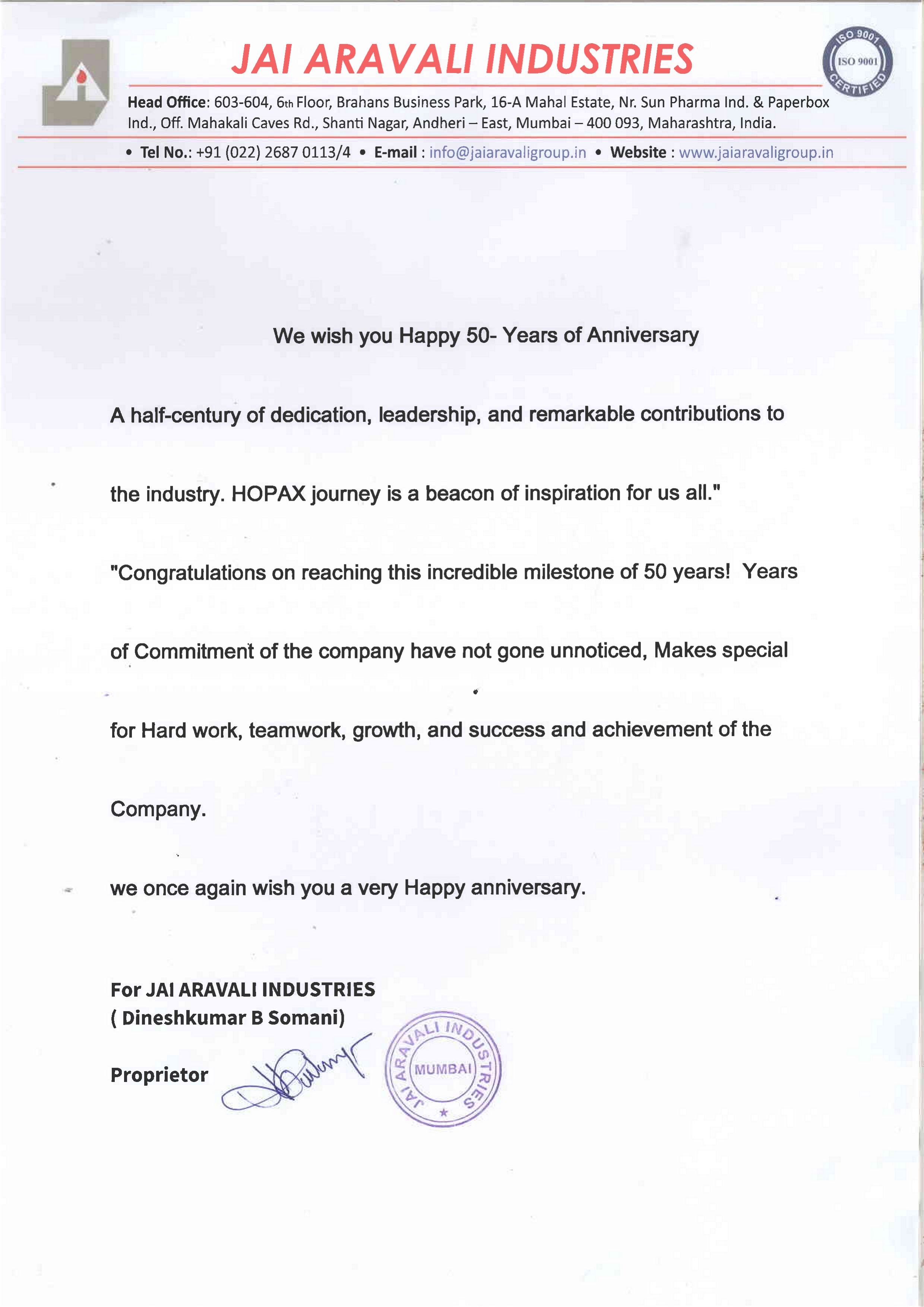 JAI ARAVALI INDUSTRIES